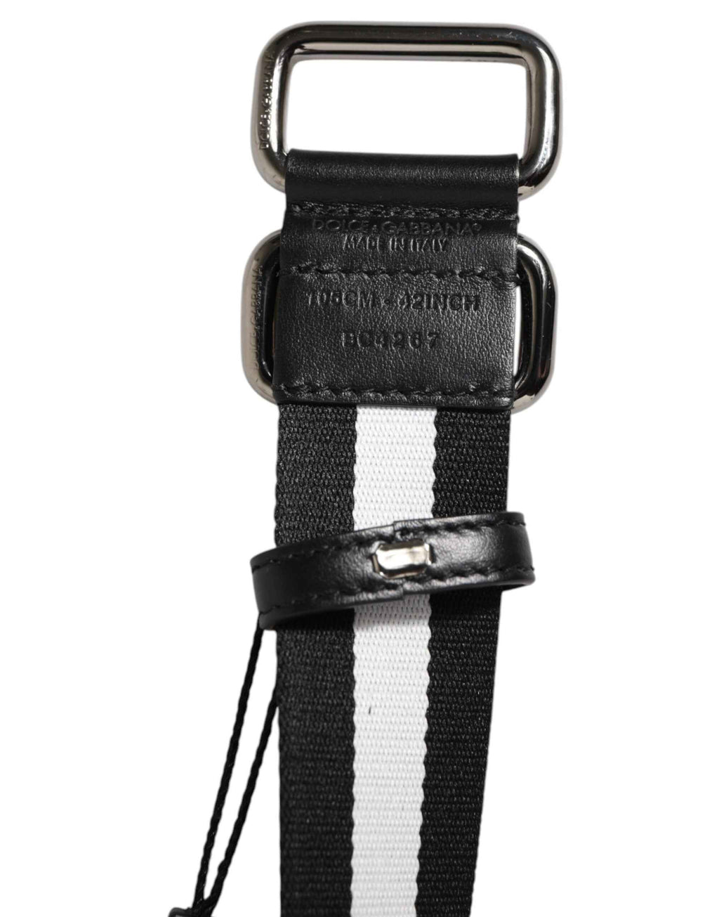 Dolce & Gabbana Black White Striped Logo Metal Buckle Belt