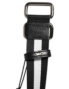 Dolce & Gabbana Black White Striped Logo Metal Buckle Belt