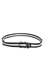 Dolce & Gabbana Black White Striped Logo Metal Buckle Belt