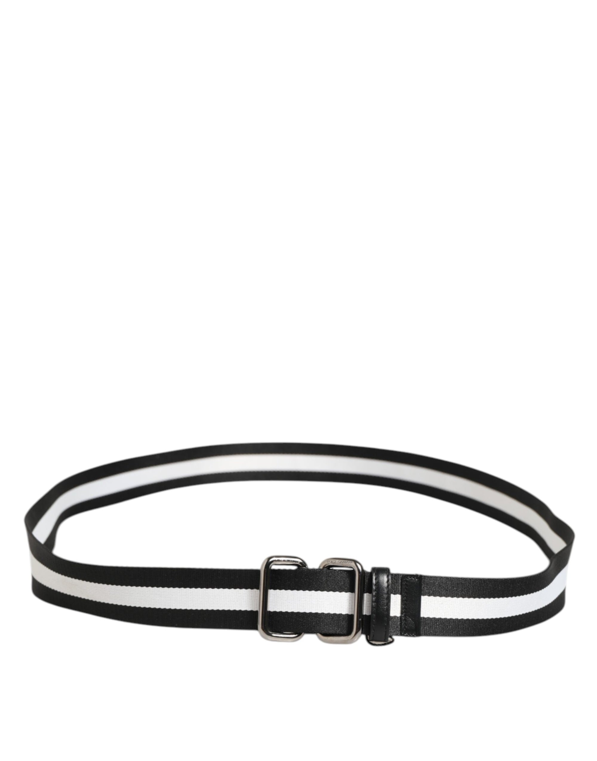 Dolce & Gabbana Black White Striped Logo Metal Buckle Belt