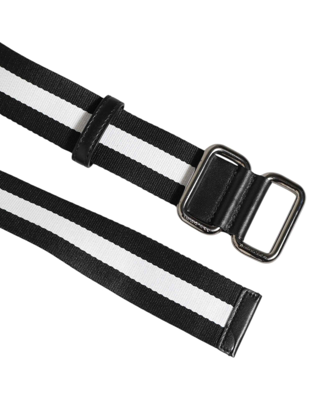 Dolce & Gabbana Black White Striped Logo Metal Buckle Belt