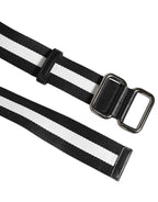 Dolce & Gabbana Black White Striped Logo Metal Buckle Belt