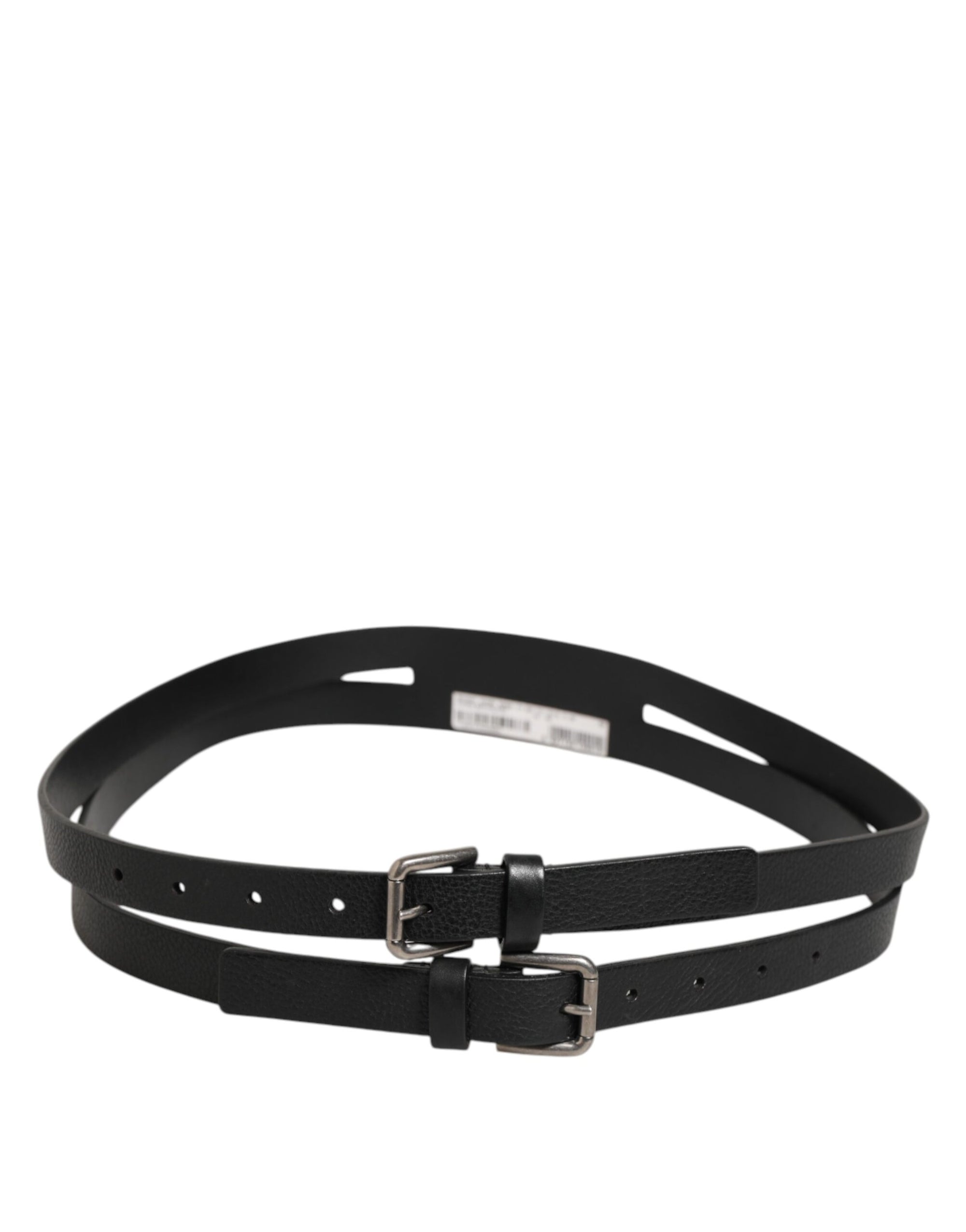 Dolce & Gabbana Black Double Strap Leather Gold Buckle Belt