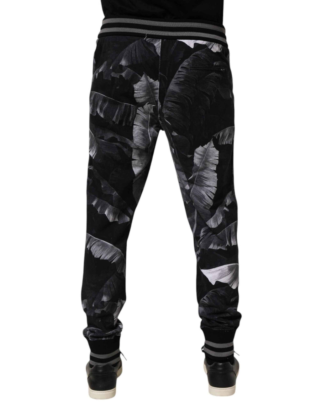 Dolce & Gabbana Black Banana Leaf Cotton Jogger Trouser Pants