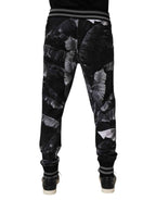 Dolce & Gabbana Black Banana Leaf Cotton Jogger Trouser Pants