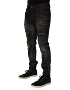 Dolce & Gabbana Black Cotton Skinny Tattered Men Denim Jeans