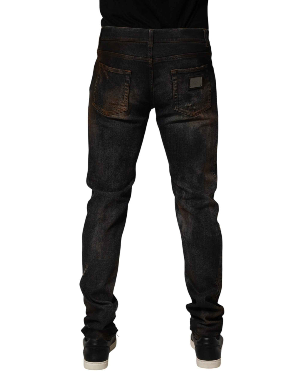 Dolce & Gabbana Black Cotton Skinny Tattered Men Denim Jeans