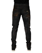 Dolce & Gabbana Black Cotton Skinny Tattered Men Denim Jeans