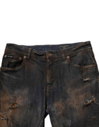 Dolce & Gabbana Black Cotton Skinny Tattered Men Denim Jeans