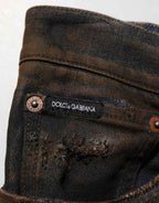 Dolce & Gabbana Black Cotton Skinny Tattered Men Denim Jeans