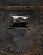 Dolce & Gabbana Black Cotton Skinny Tattered Men Denim Jeans