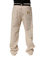 Dolce & Gabbana Beige Cotton Straight Denim Trouser Jeans