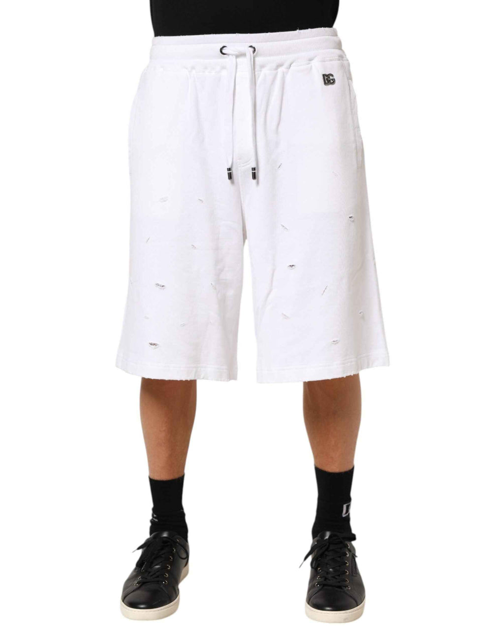 Dolce & Gabbana White Cotton Ripped Bermuda Sweatpants Shorts