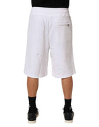 Dolce & Gabbana White Cotton Ripped Bermuda Sweatpants Shorts