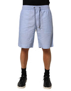 Dolce & Gabbana Light Blue Linen Mid Waist Men Bermuda Shorts