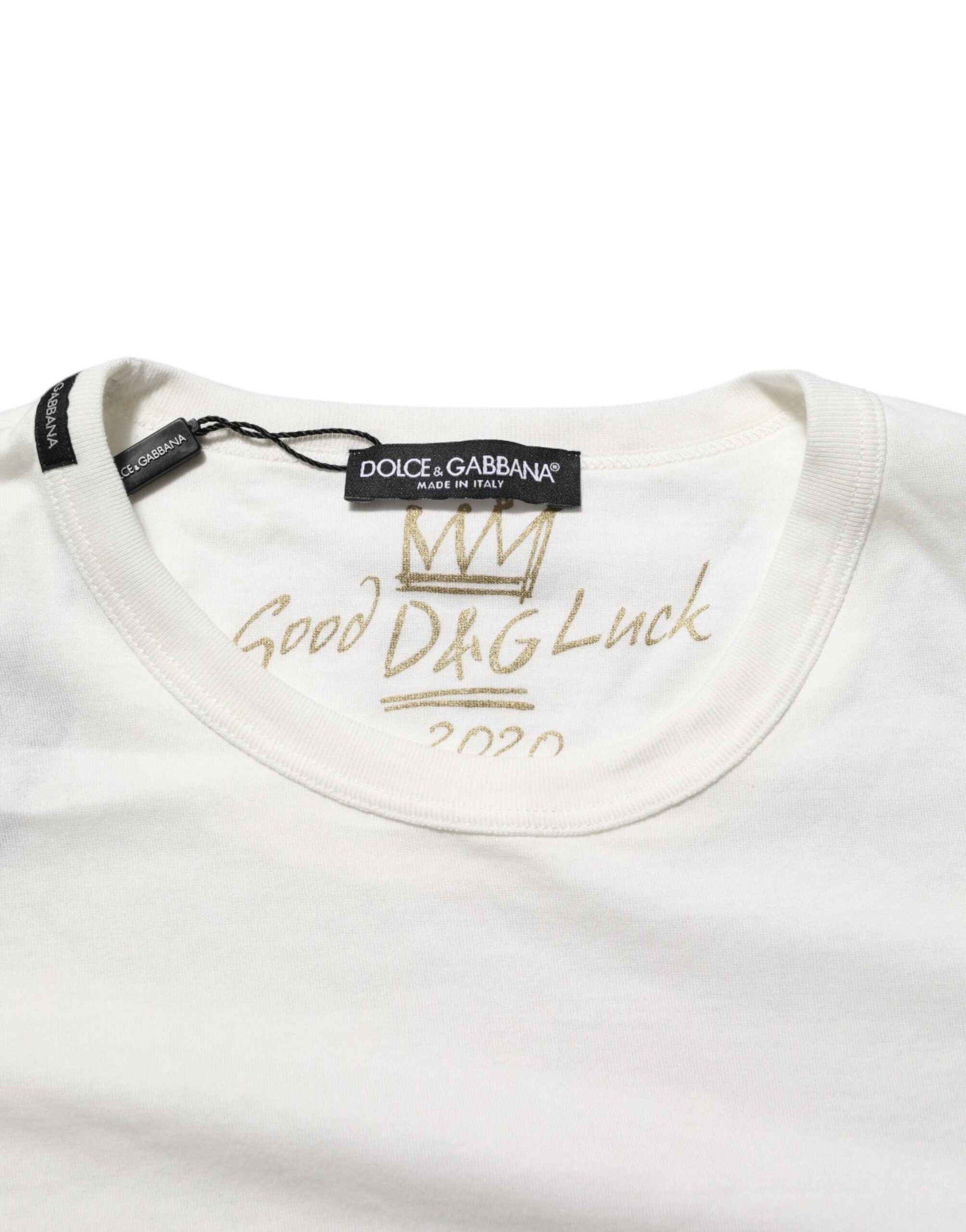 Dolce & Gabbana White Cotton Goodluck 2020 Crew Neck T-shirt