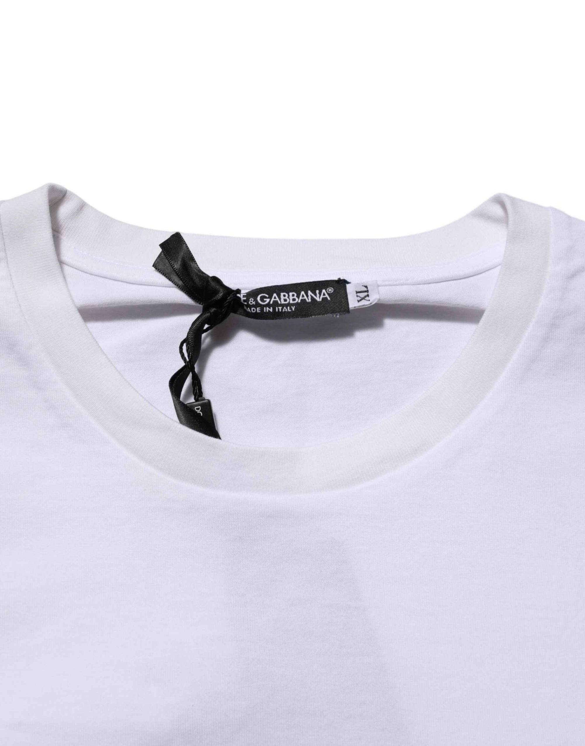 Dolce & Gabbana White Cotton Logo Print Crew Neck T-shirt
