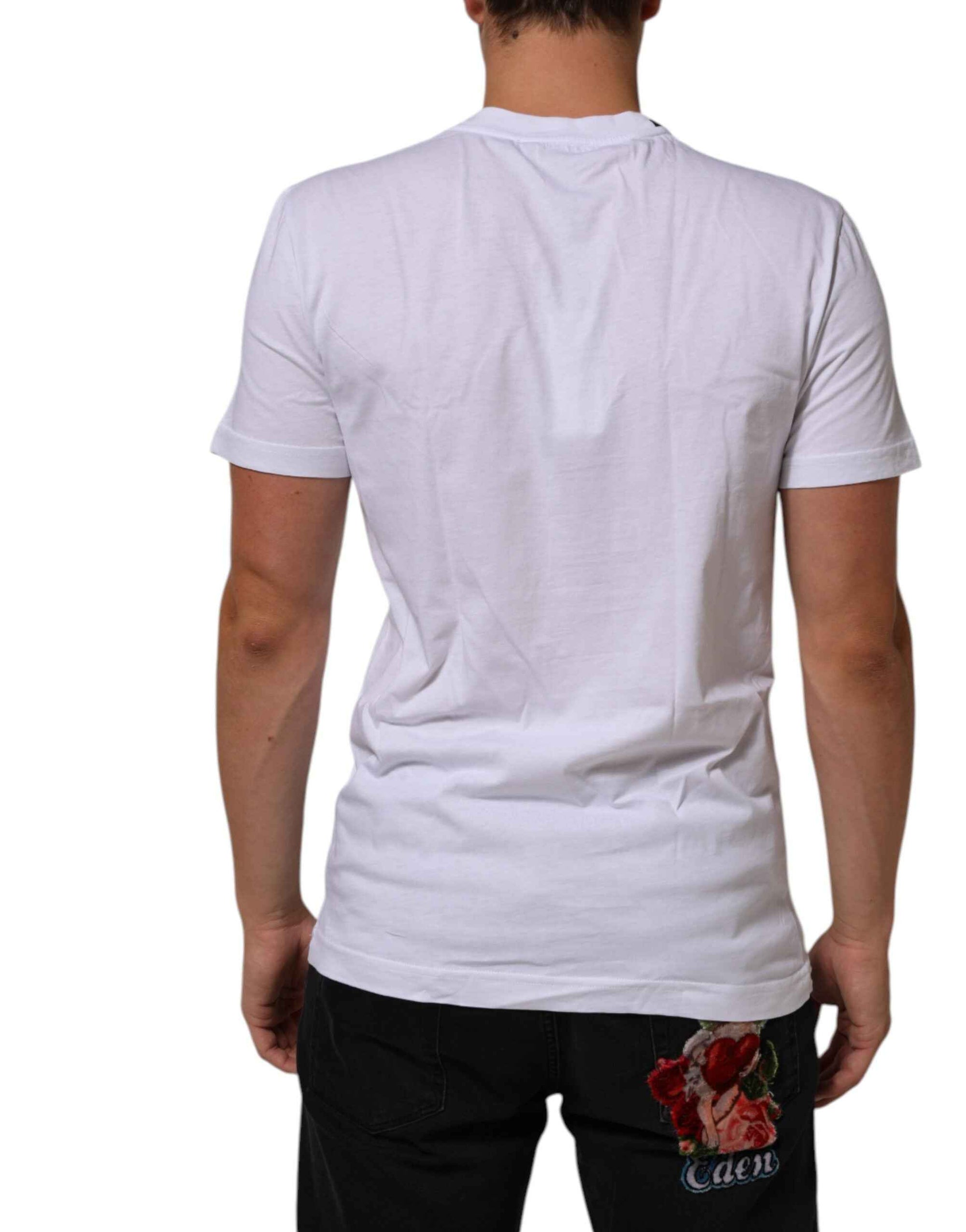 Dolce & Gabbana White Cotton Logo Print Crew Neck T-shirt