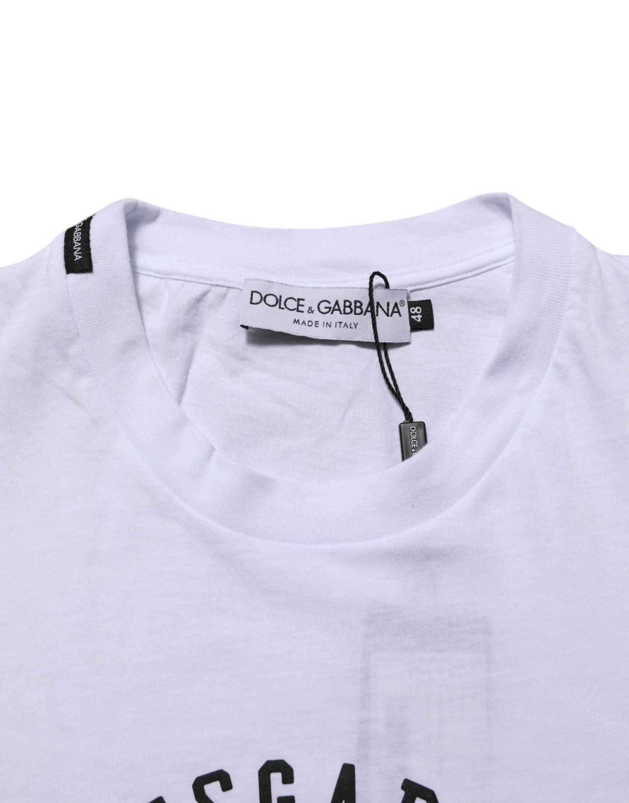 Dolce & Gabbana White Cotton Logo Print Crew Neck T-shirt