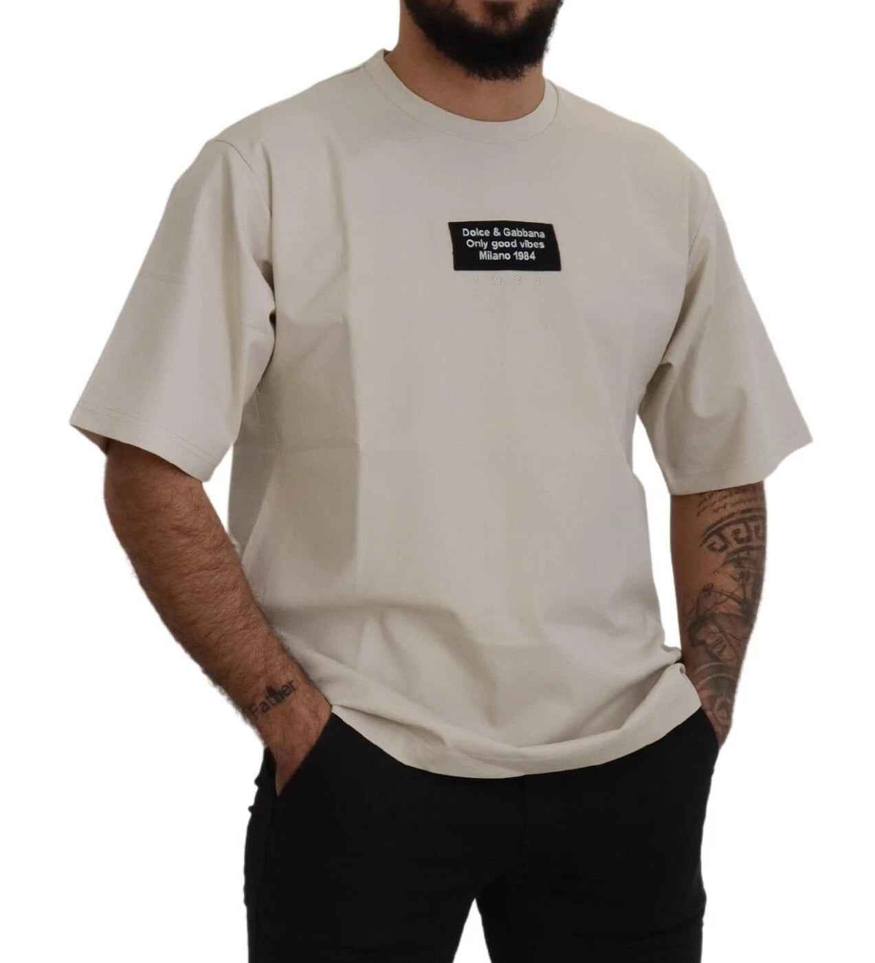 Dolce & Gabbana Ivory Cotton Ivory Printed Crewneck