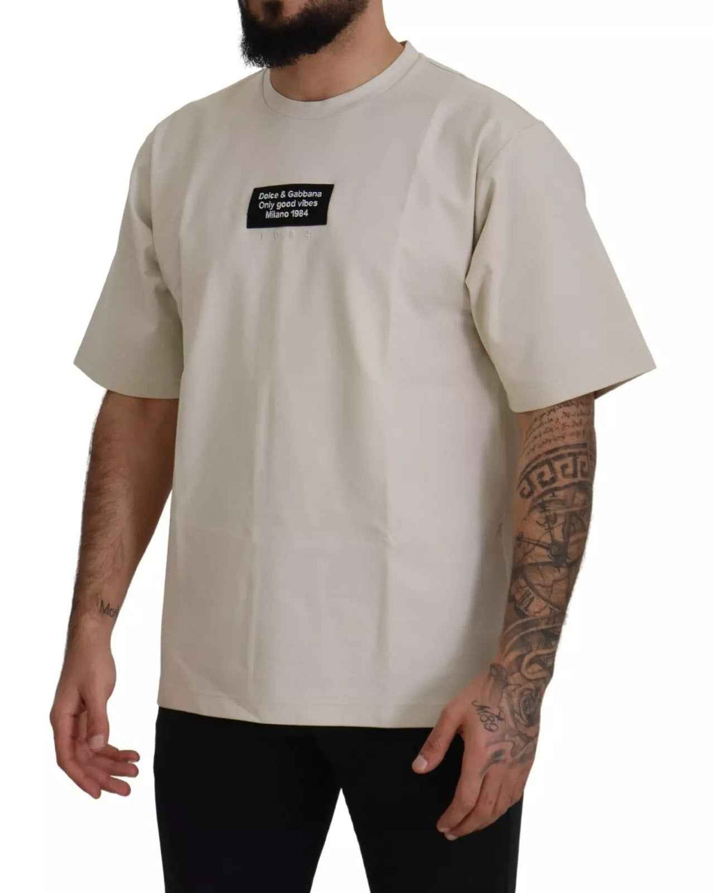 Dolce & Gabbana Ivory Cotton Ivory Printed Crewneck