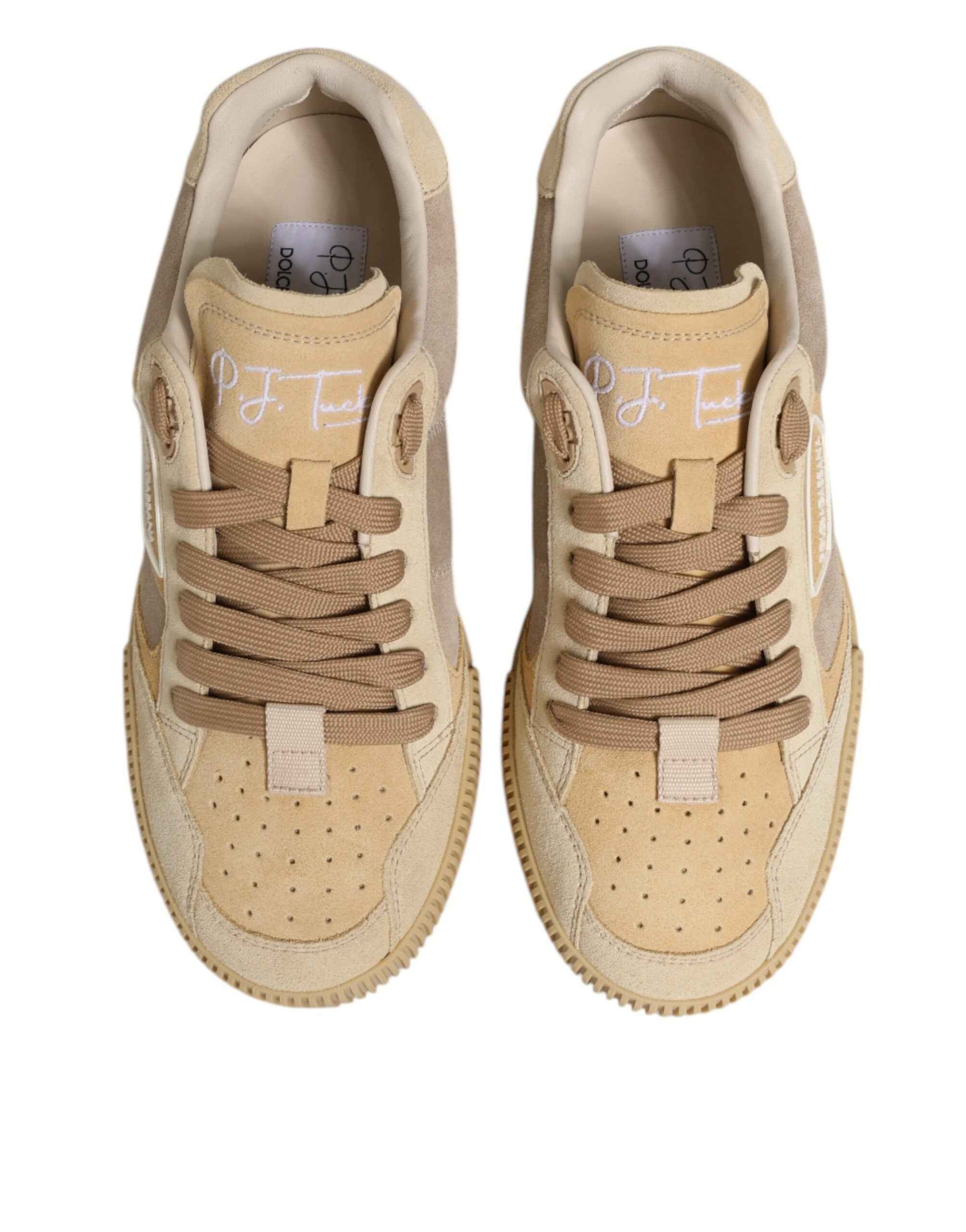 Dolce & Gabbana Beige Leather Miami Low Top Sneakers Men Shoes