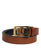 Dolce & Gabbana Brown Leather Classic Metal Logo Buckle Belt