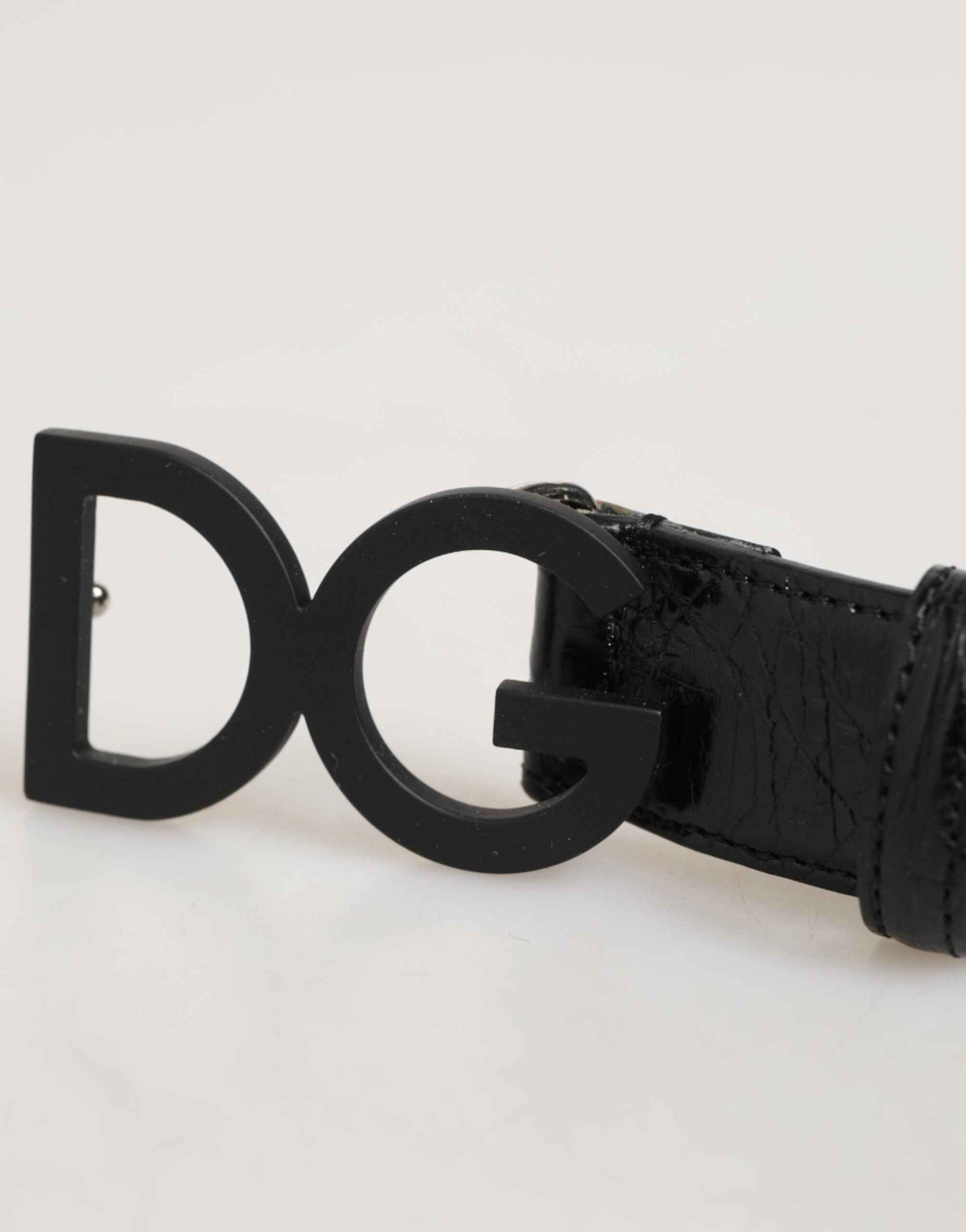 Dolce & Gabbana Black Exotic Leather Metal Logo Buckle Belt