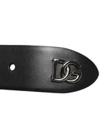 Dolce & Gabbana Black Calf Leather Studded Silver Buckle Belt