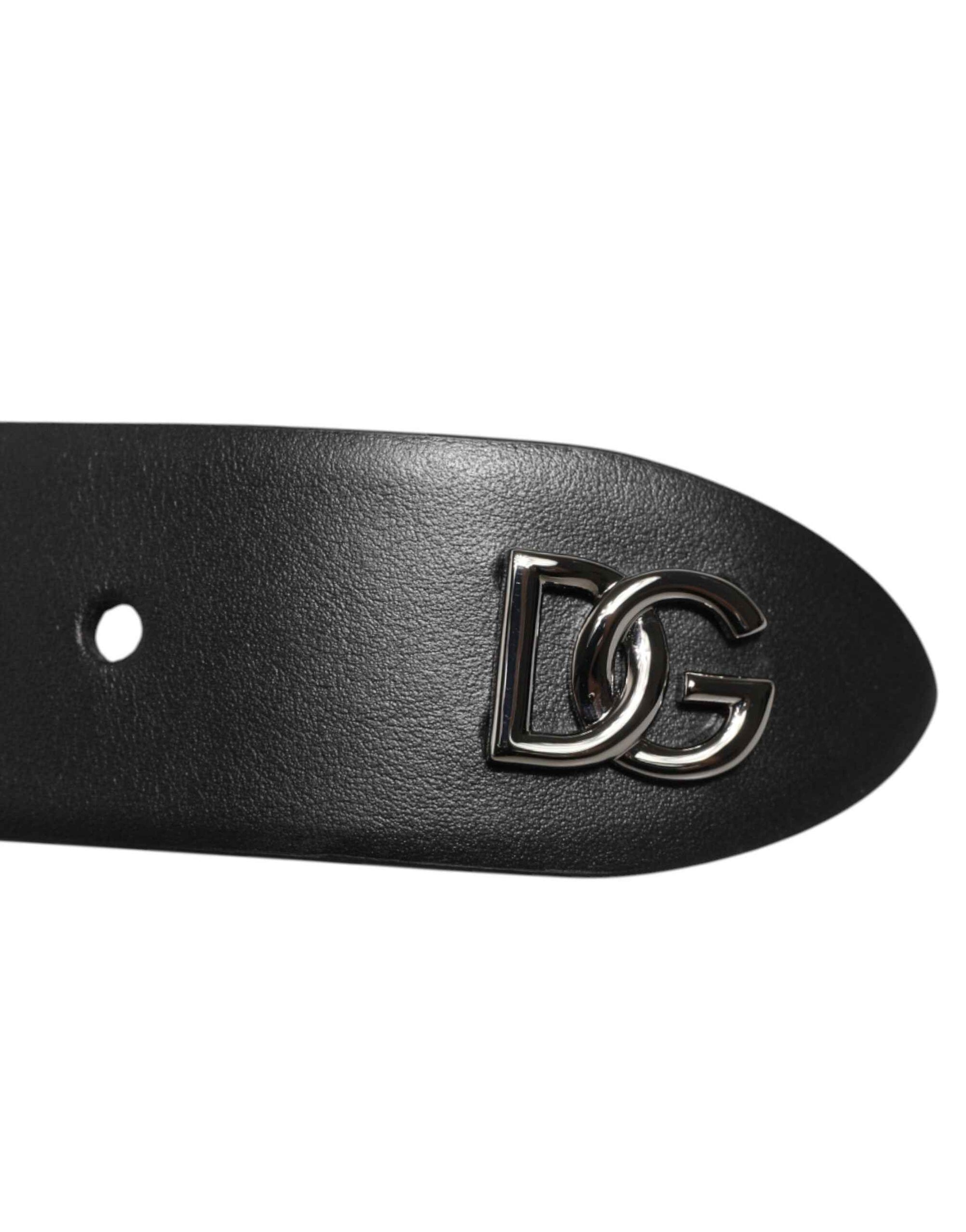 Dolce & Gabbana Black Calf Leather Studded Silver Buckle Belt