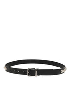 Dolce & Gabbana Black Leather Studded Silver-Tone Buckle Belt