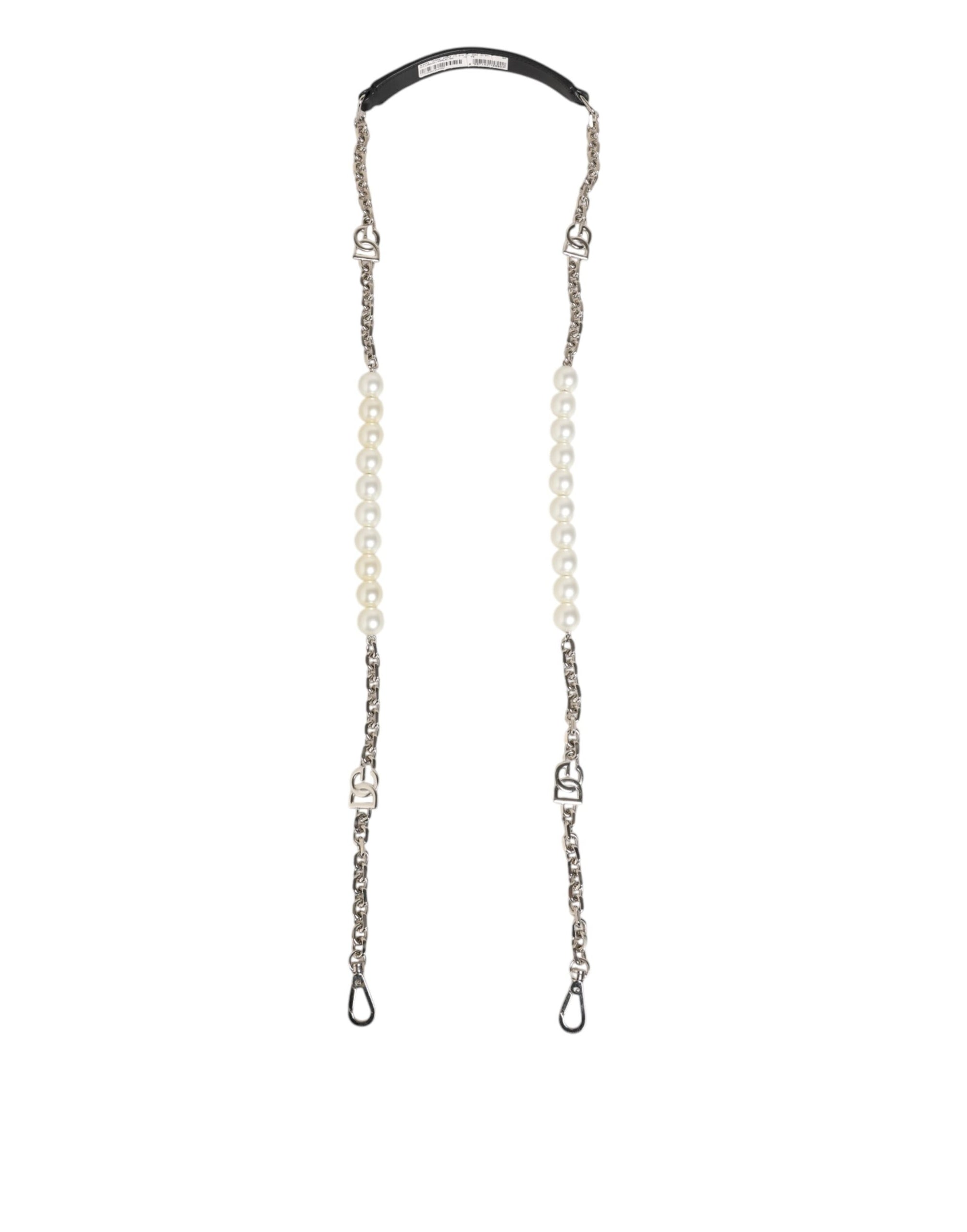 Dolce & Gabbana Black Leather Pearl Chain Bag Accessory Shoulder Strap