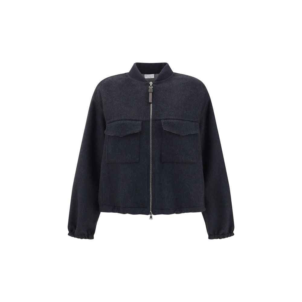 Brunello Cucinelli Blue Fleece Wool Bomber