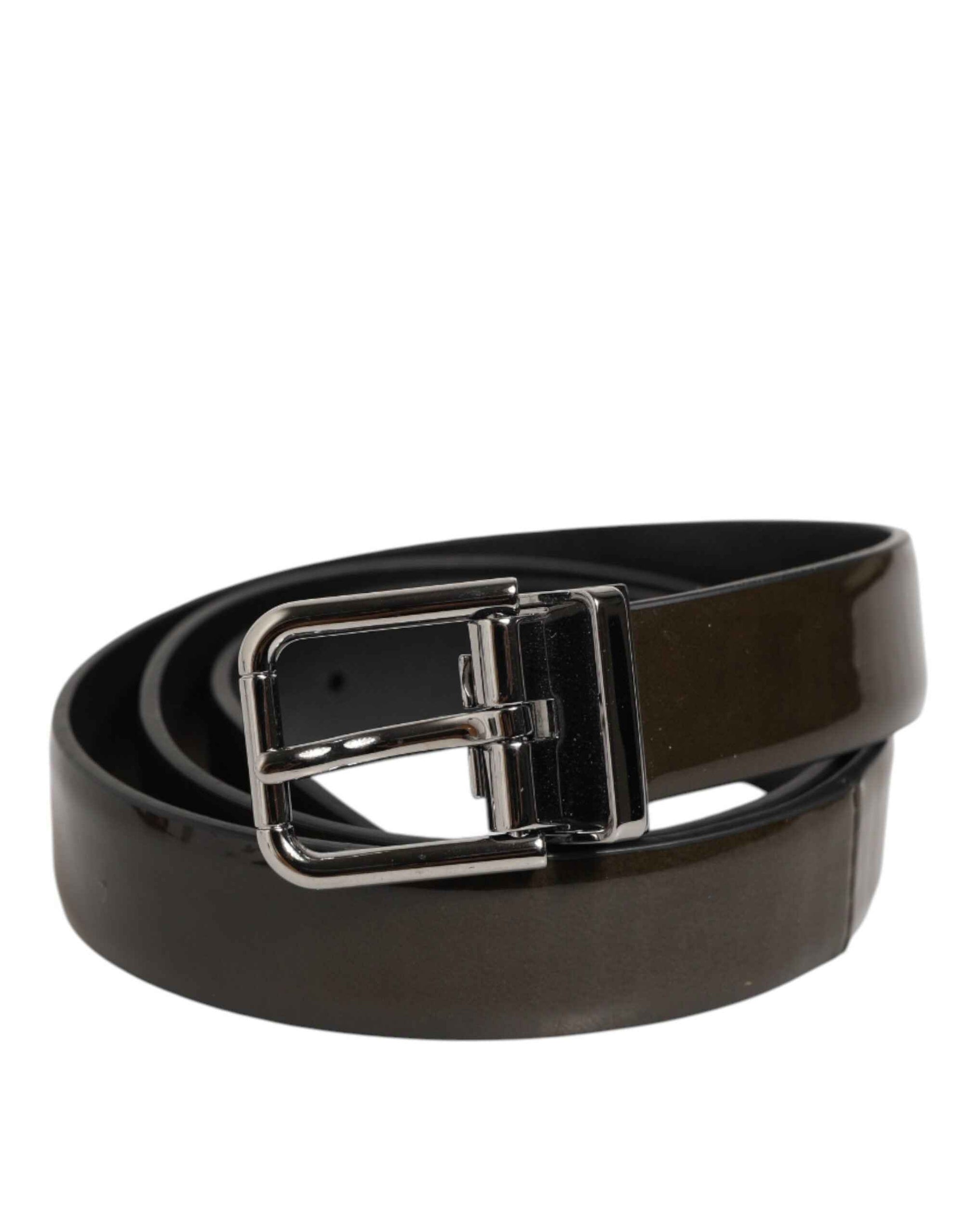 Dolce & Gabbana Brown Glossy Leather Classic Metal Buckle Belt
