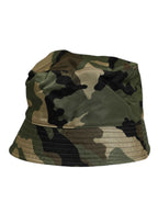 Dolce & Gabbana Green Camouflage Polyamide Logo Bucket Cap Hat