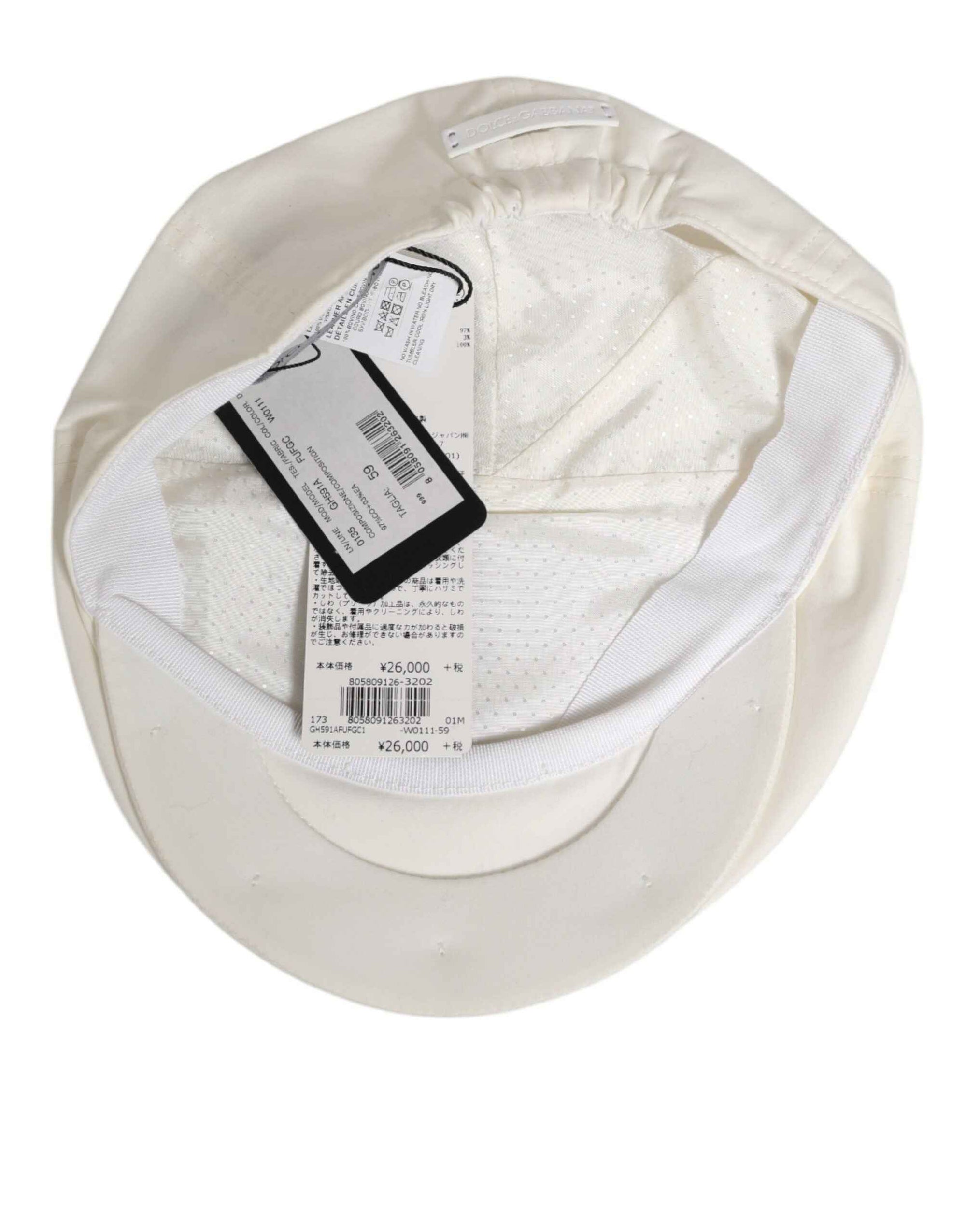 Dolce & Gabbana White Cotton Blend Leather Trim Flat Men Cap Hat
