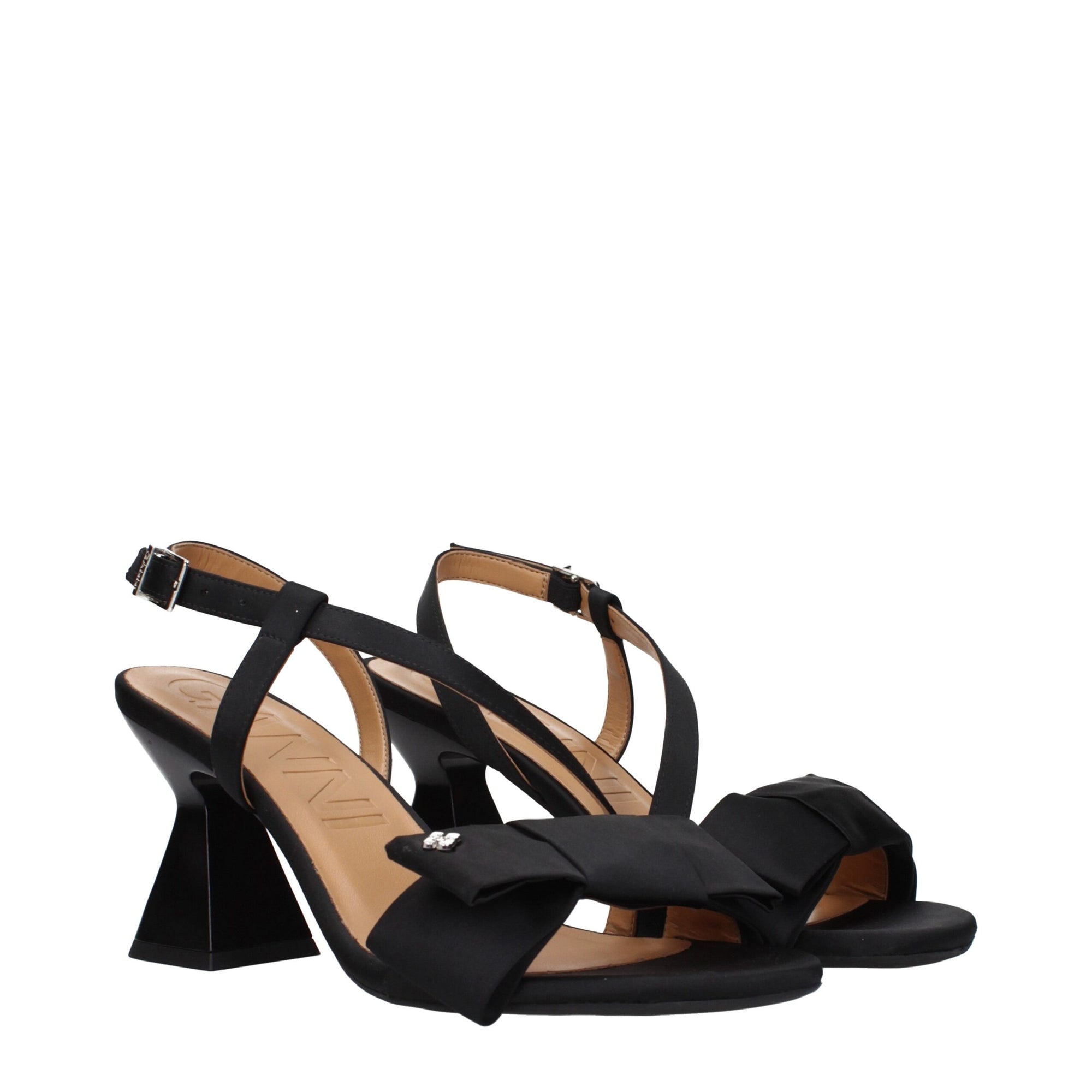 Ganni Black Fabric Stiletto Heel Sandals