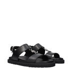 Versace Black Leather Flat Sandals