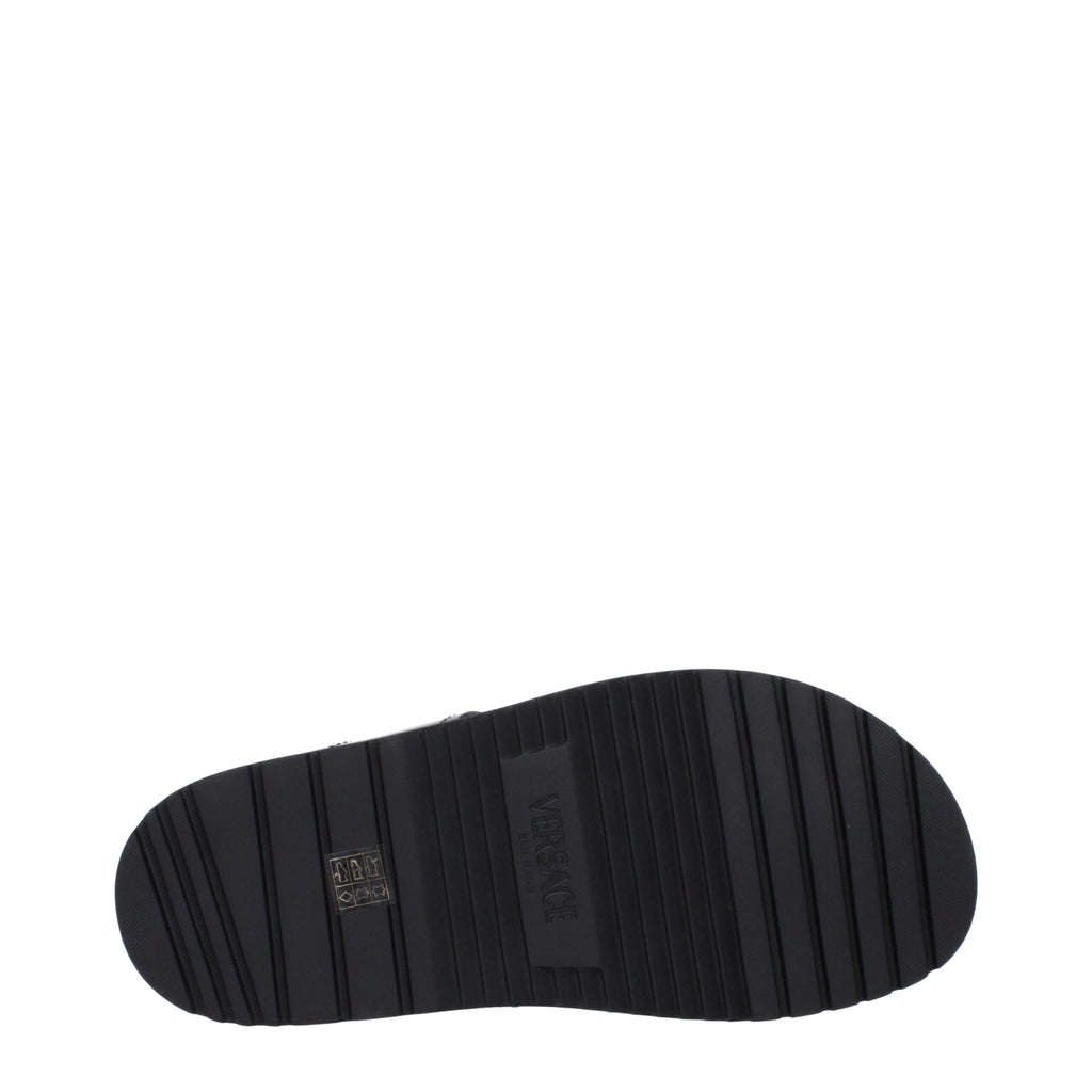 Versace Black Leather Flat Sandals