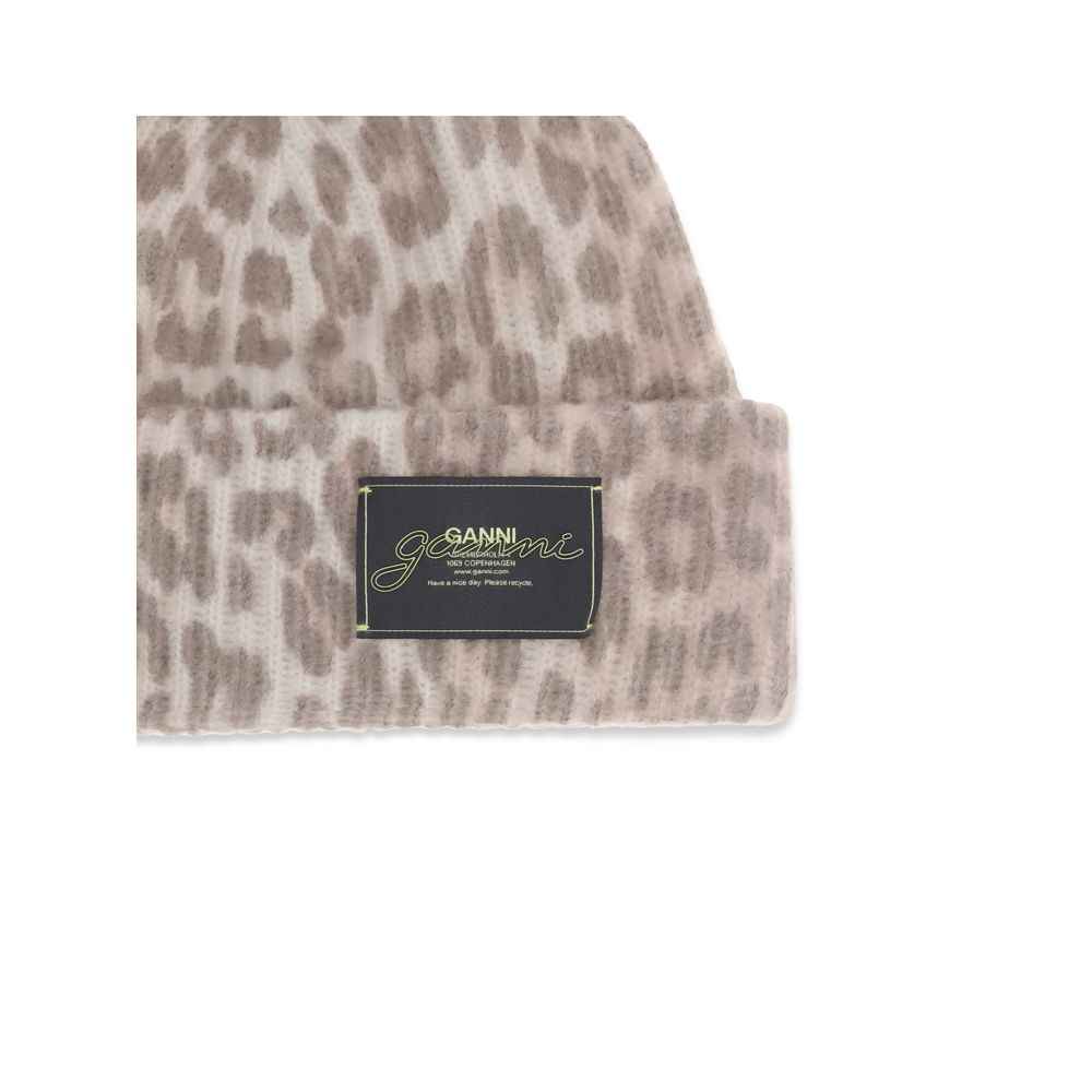 Ganni Leopard beanie Hat