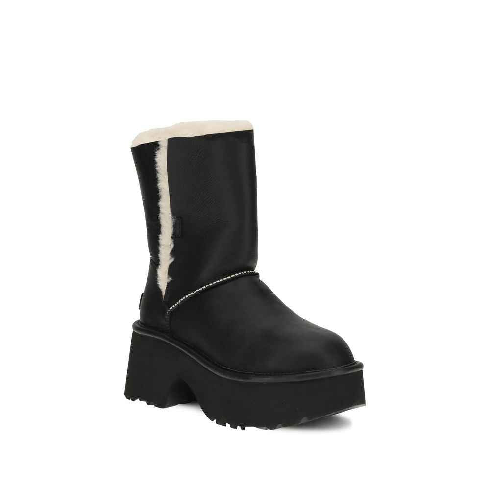 UGG Black Leather Flat Boots