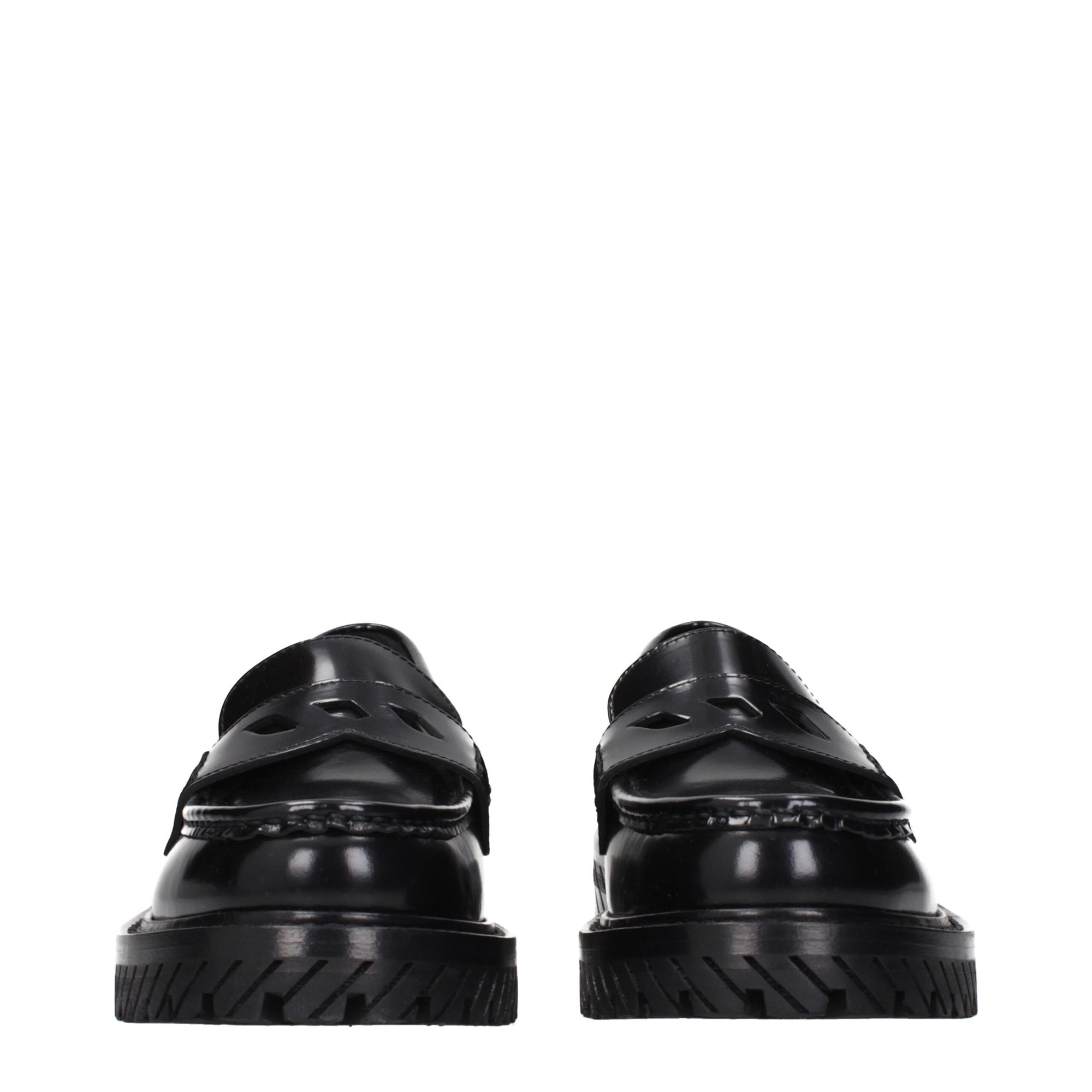 Off-White Black Leather Slip-On Loafers