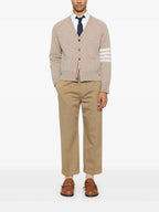 Thom Browne Shetland Wool 4-Bar Relaxed Fit V Neck Cardigan