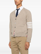 Thom Browne Shetland Wool 4-Bar Relaxed Fit V Neck Cardigan