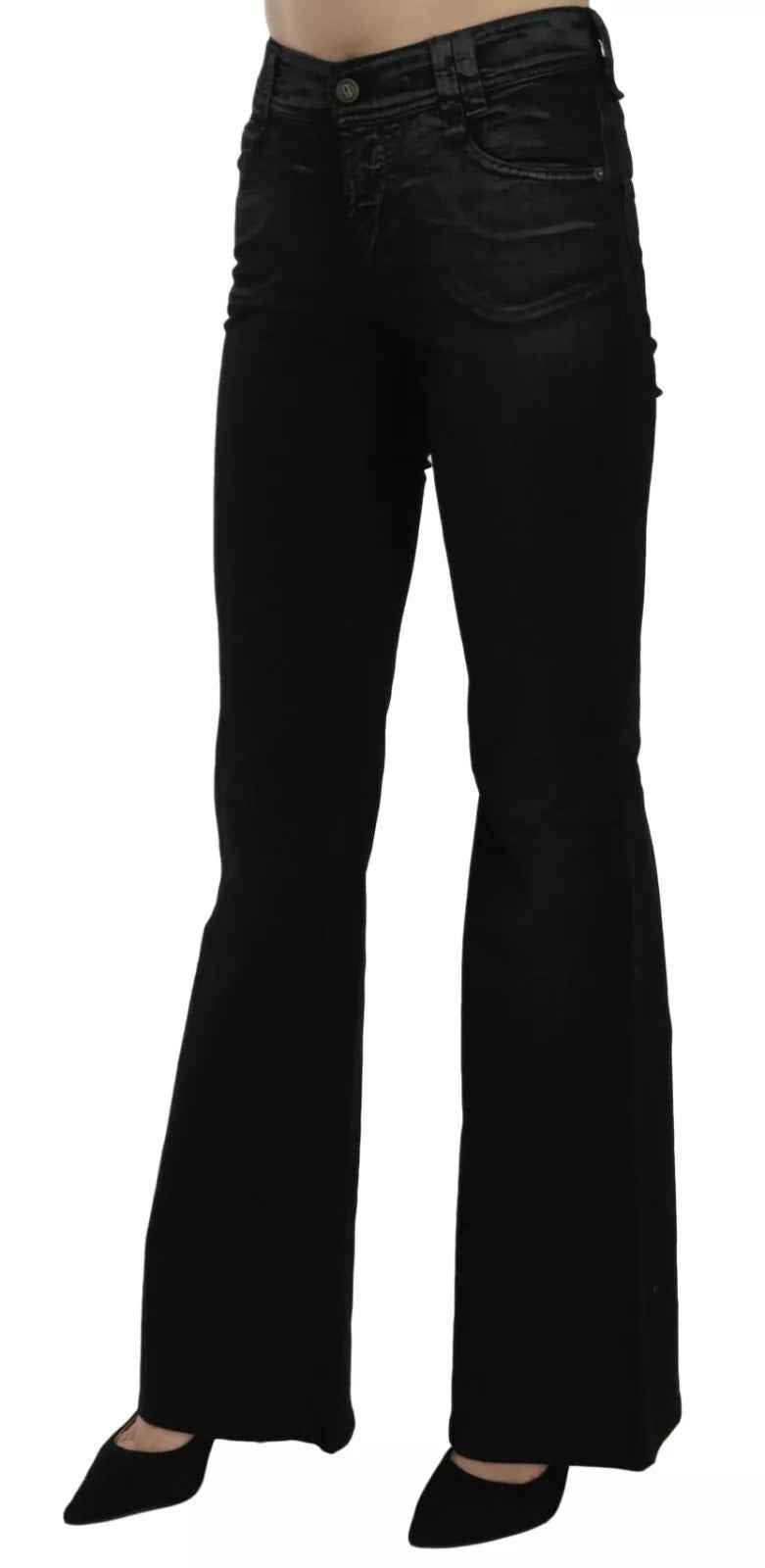 John Galliano Black Washed High Waist Flared Denim Casual Pants Jeans
