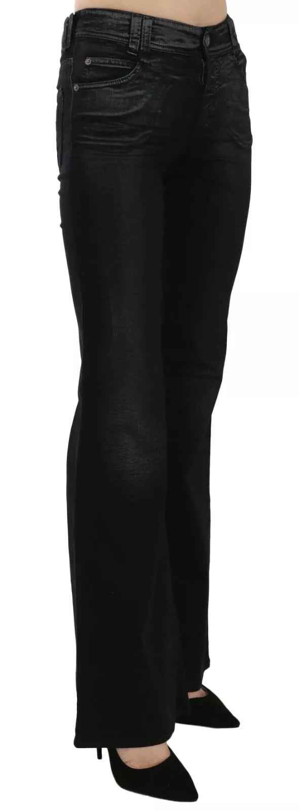 John Galliano Black Washed High Waist Flared Denim Casual Pants Jeans