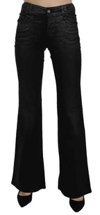 John Galliano Black Washed High Waist Flared Denim Casual Pants Jeans