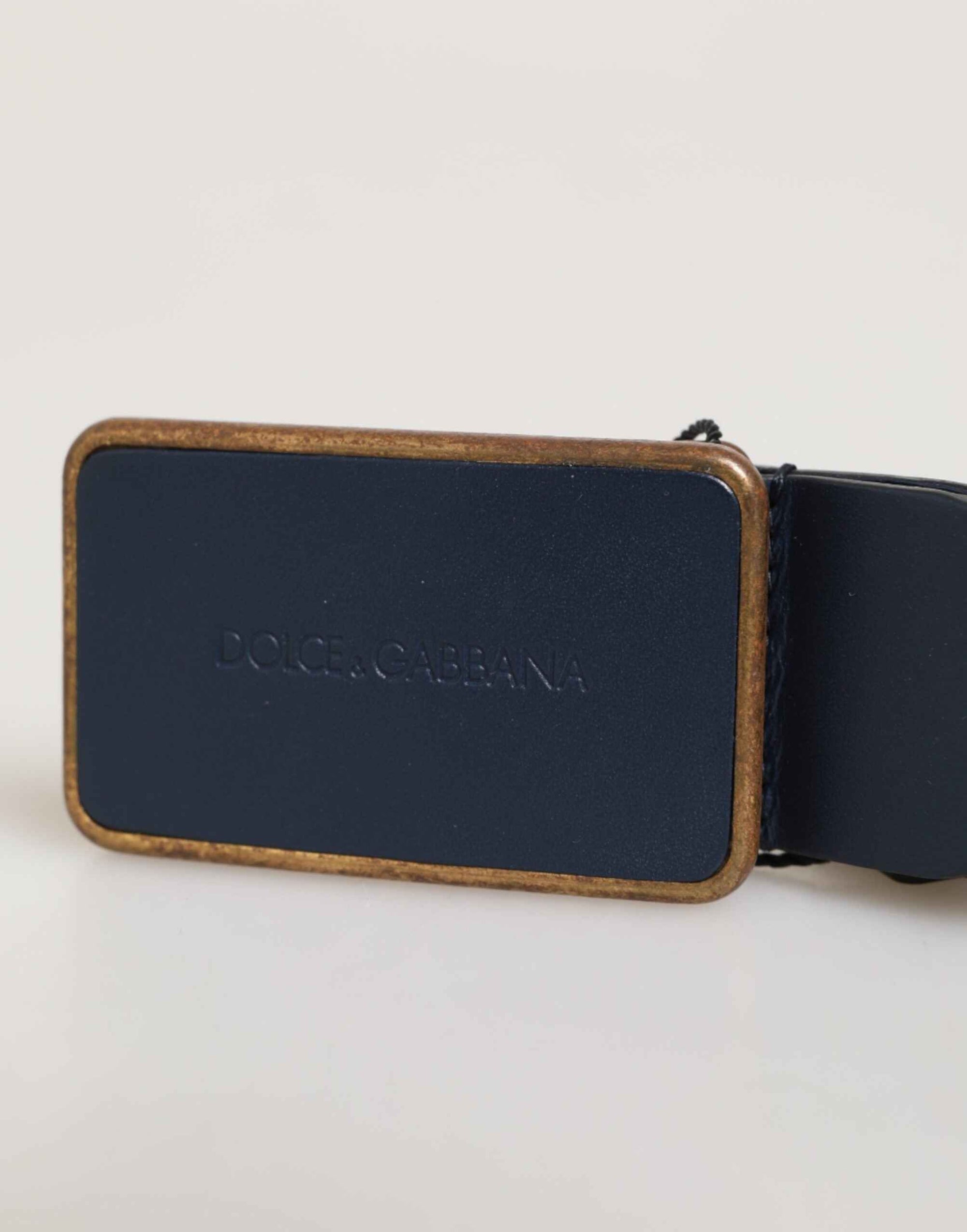 Dolce & Gabbana Blue Leather Classic Metal Logo Buckle Belt