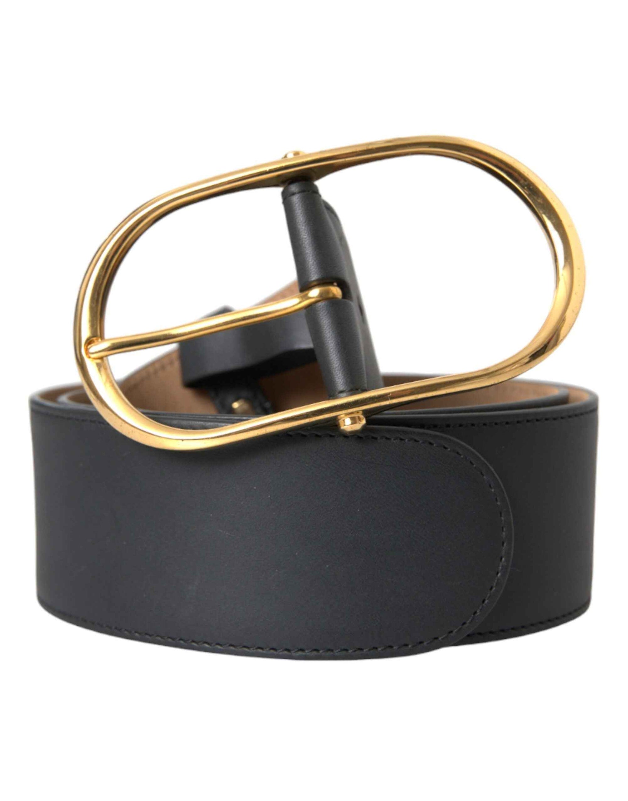 Dolce & Gabbana Black Leather Classic Metal Oval Buckle Belt
