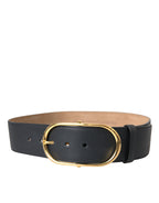 Dolce & Gabbana Black Leather Classic Metal Oval Buckle Belt